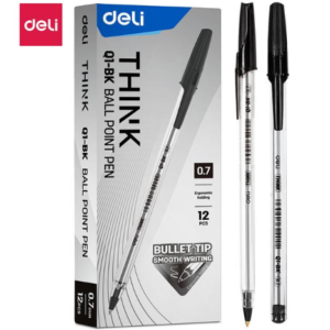 Deli EQ1-BK Ball Point Pen (Pack of 12) - Smooth Writing Black Ink Pens | By Stationery BD