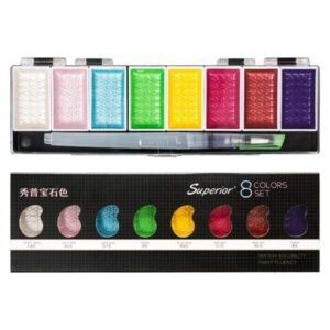 Superior Water color cake Paint set -- 8 Metallic , pearl With Brush set