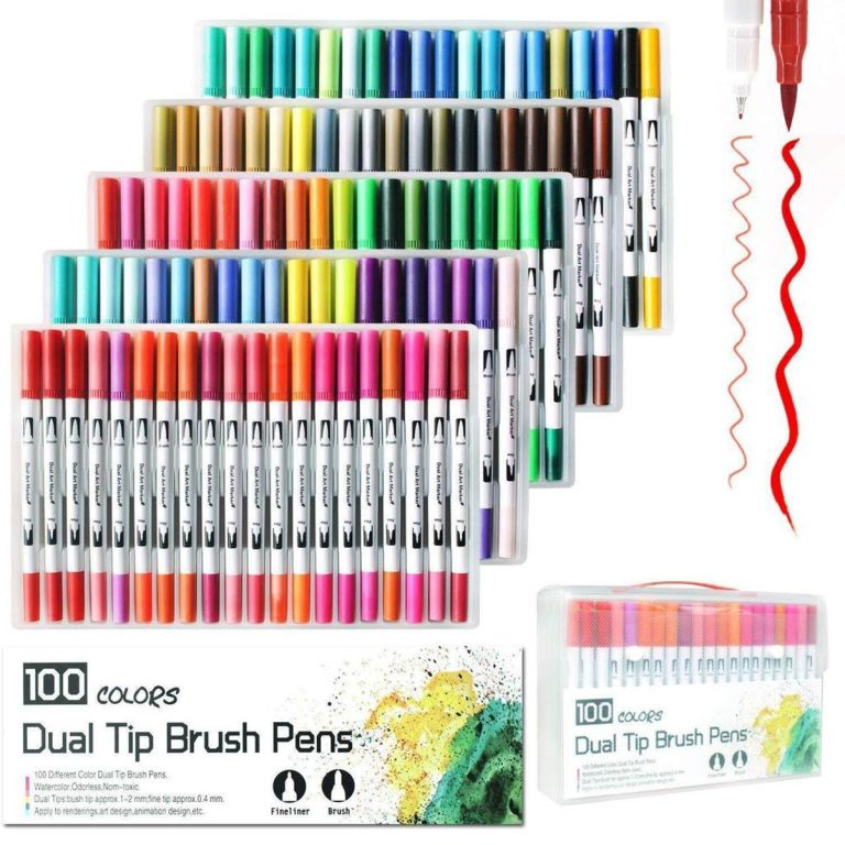 100 Color Dual Tip Brush Pens Art Markers Set