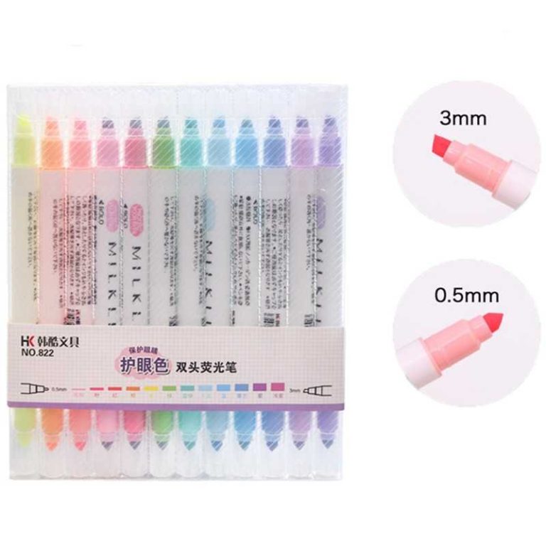 12 Colors Milkliner Double-ended Highlighter Pen Set Fluorescent Pens