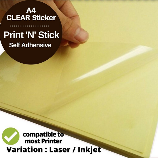 20 Pcs Clear Sticker Paper for Laserjet Inkjet Transparent Glossy Waterproof Label Strong Adhesive - A4 Size