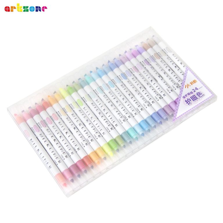 24 Pcs Color ful Milk-Liner Highlighters Double Sided Writing for Office and School