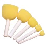 5 Pcs Round Stencil Sponge Yellow Dabber Wooden Handle Foam Brush Furniture Art Crafts Painting Tool Supplies Painting Stippler Set DIY Painting Tools in 5 Sizes