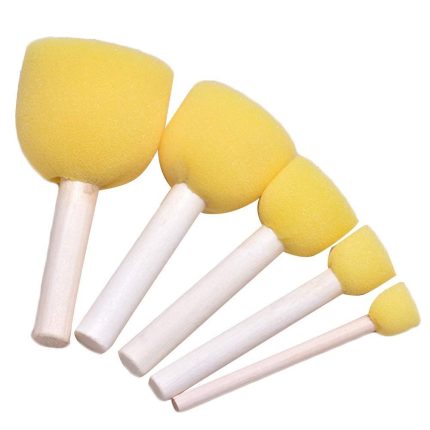 5 Pcs Round Stencil Sponge Yellow Dabber Wooden Handle Foam Brush Furniture Art Crafts Painting Tool Supplies Painting Stippler Set DIY Painting Tools in 5 Sizes