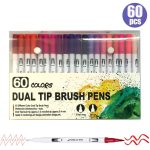60 Pcs Dual Tip Brush Pens Art Markers Set Flexible Brush & 0.4mm Fineliner Tips Watercolor Color Pens Perfect for Children Adults Artists Journaling Drawing Sketching Coloring...