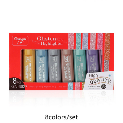 8 Colors Metallic Highlighter Fluorescent Glitter Markers Note Taking Shining Pen for Journaling Scrapbooking Supplies Drawing Art