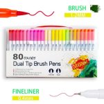 80 Pcs Dual Tip Brush Pens Art Markers Set Flexible Brush & 0.4mm Fineliner Tips