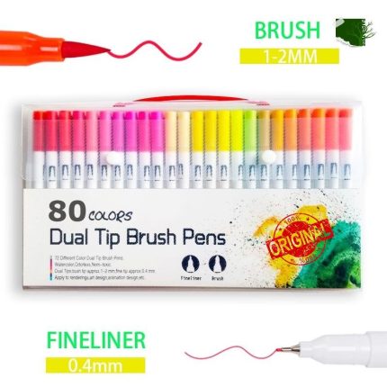 80 Pcs Dual Tip Brush Pens Art Markers Set Flexible Brush & 0.4mm Fineliner Tips