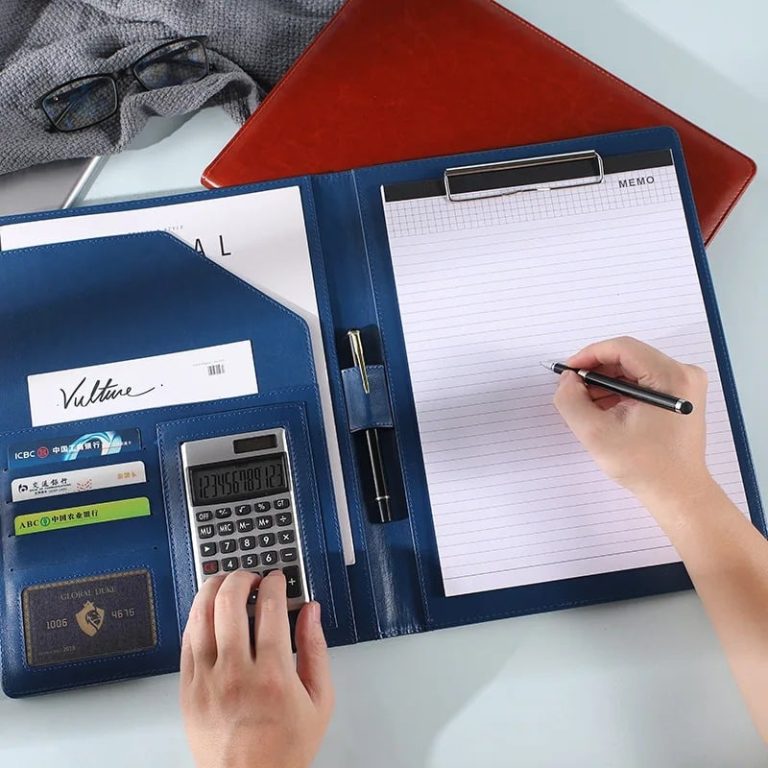 A4 PU Leather Padfolio – Business Document Organizer Folder with Clipboard & 8-Digit Calculator - GadStyle BD