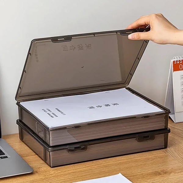 A4 Storage Box Dustproof & Transparent Black Document Organizer for Home or Office - GadStyle BD