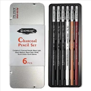 ACMELIAE Charcoal pencil 6 pcs set with metal case