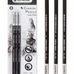 ACMELIAE Professional Charcoal Ceremony Set of 3 Pieces Soft Medium and Hard Charcooal Black Drawing Pencil for Illustration, Shading, Blending, Sketching