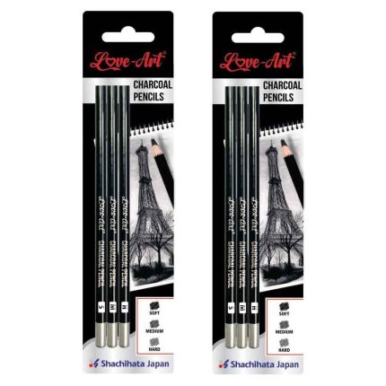 Artline Charcoal Pencils Pack of 3 Hard, Medium and Soft | For Artists in Drawing and Sketching