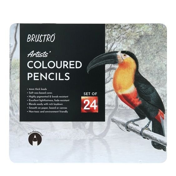 BRUSTRO Artists Colour Pencil | Set of 24 an Elegant tin Box Ideal for Students,Adults, Bright,Vibrant shades,Break & Fade resistant, DIY Art,Highly Pigmented, School, Portrait,...