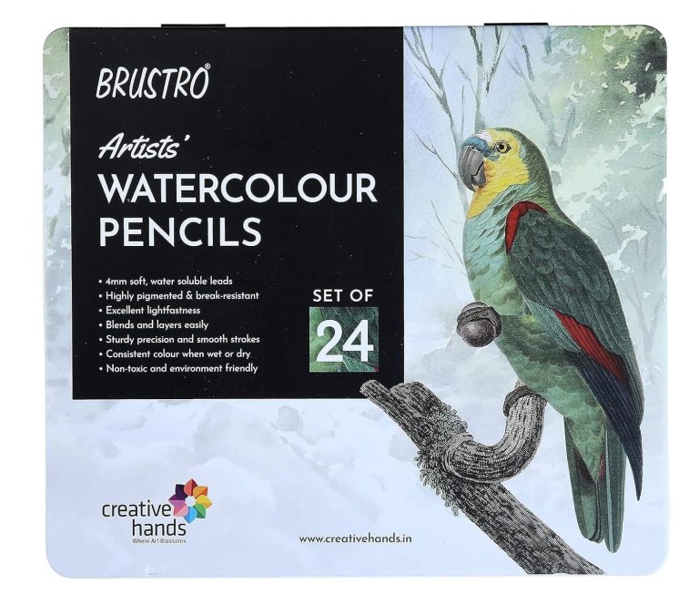 BRUSTRO Artists Water Colored Pencils - Set of 24 Shades - 4mm Lead | Break Resistant, Erasable, High Pigmented, Vibrant Colours | Ideal for Drawing, Mandala, Shading, Portrait,...
