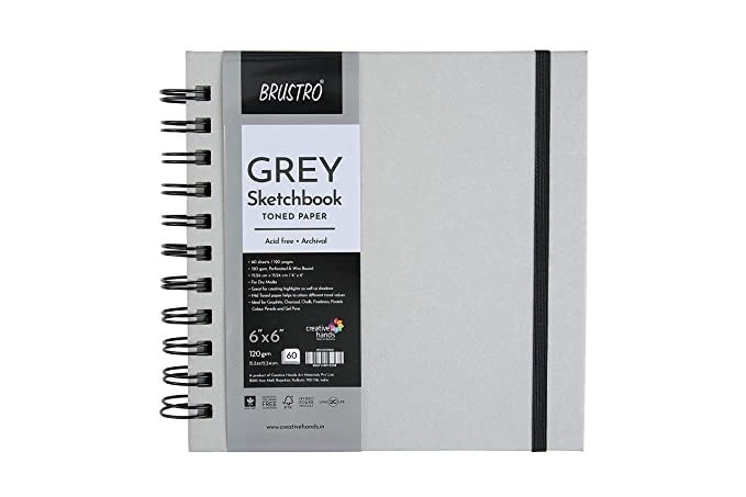 Brustro Toned Paper Grey Sketchbook Wiro Bound, Size 6" x 6" 120GSM- 120 Pages