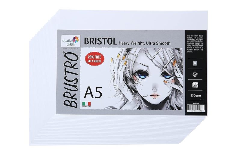 Brustro Ultra Smooth Bristol Sheets, A5 Size, 250 GSM Pack of 20