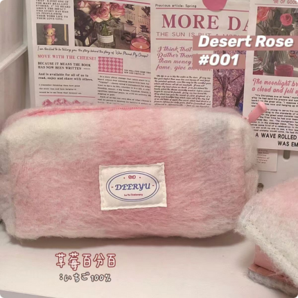 Candy Pink Woolen Stationery Storage Box High Color Value Large Capacity Ins Style Stationery Pencil Case Simple Creative Student
