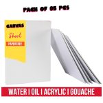 Canvas Paper Sheet For Acrylic Water Oil and Gouache Paint - 5 Pcs