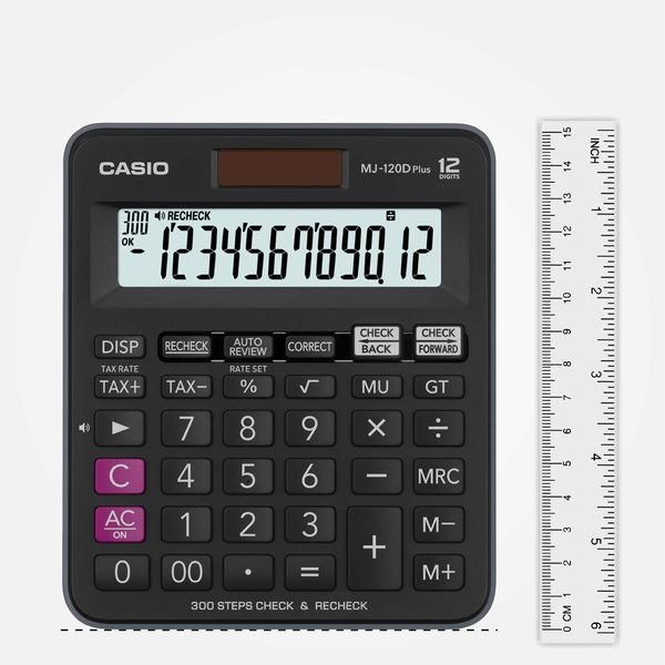 Casio MJ-120DPLUS-BK Solar and Battery Powered Basic Calculator - Black