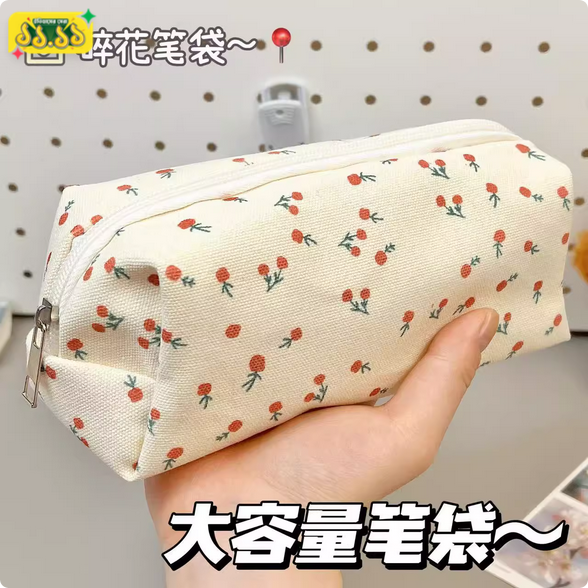 Casual and Fresh Floral Pencil Bag Ins High-Looking Cute Girl Student Cosmetic Bag Large Capacity Stationery Storage Bag