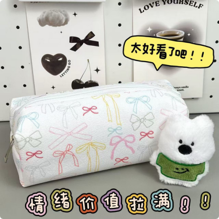 Colorful Bow Pencil Case Simple Ins Style High Color Value Student Stationery Storage Bag Cosmetic Bag Stationery Case