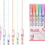 Curve Highlighter Pen, Colored Curved Pens for Note Taking,Dual Tip Pens with 6 Different Curve Shapes Fine Tips, Dual Tip Pens with Different Curve Shapes