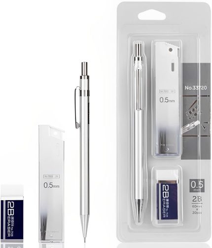 Deli 33720 Mechanical Pencil Set Metal pen body with 1 Tubes 0.5mm 2B Lead Refills With Erasers
