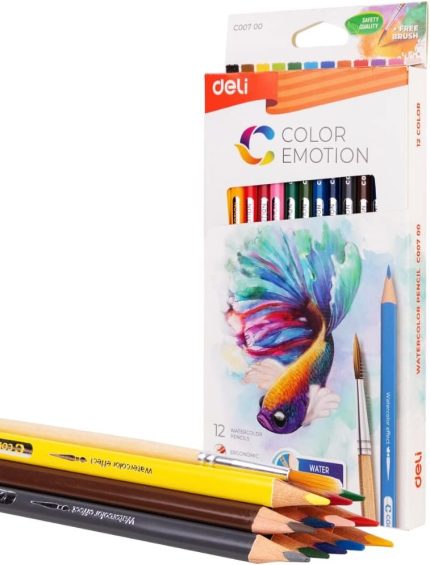 Deli C00700 Watercolor Pencil 12 Color Drawing Pen Art Set Children Kids Painting Sketching Water Color Pencil Kit