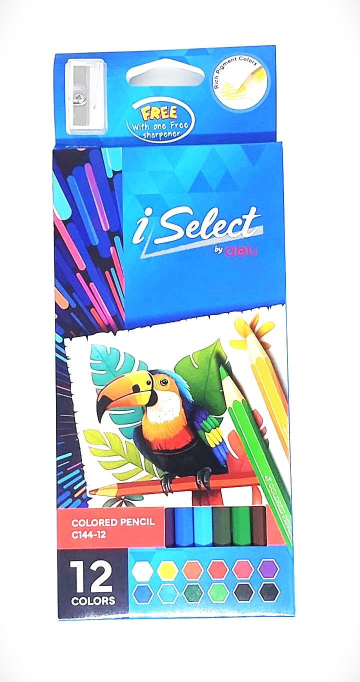 Deli C144-12 i-Select Colord Pencil 12 Pcs with Sharpner and eraser