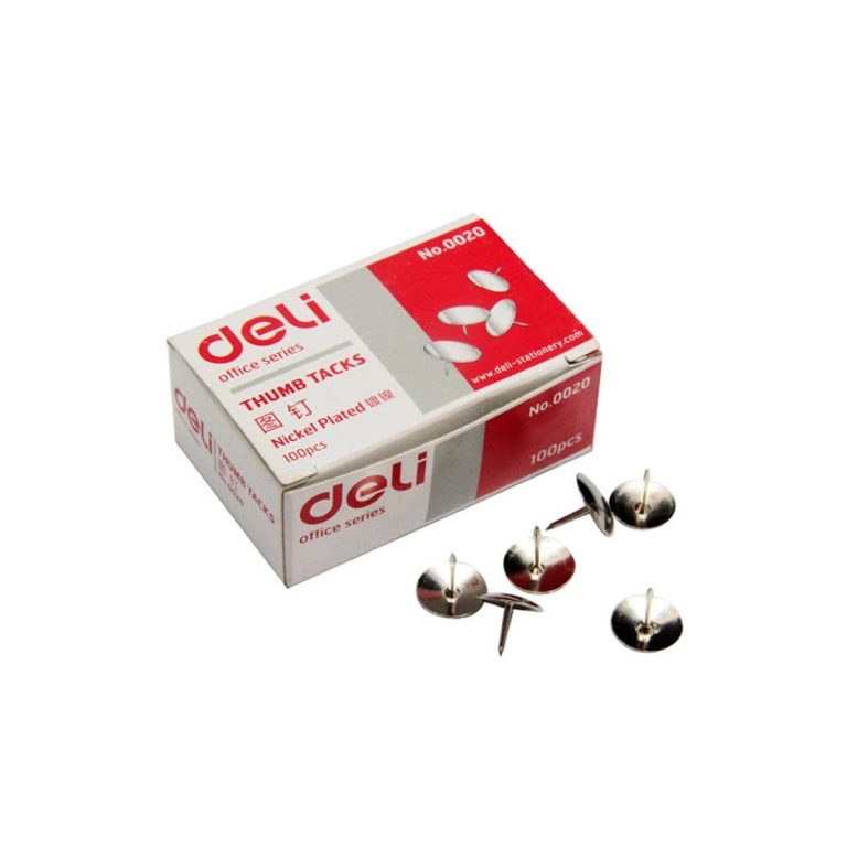 Deli E0020 Thumb Tack Nickel Plated 100 Pcs Box