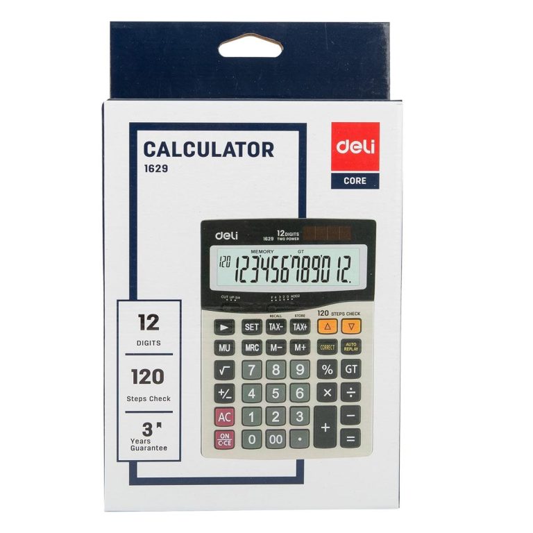 Deli E1629 Metal Surface Tax calculator dark Gray 12 digit Battery & Solar Dual power