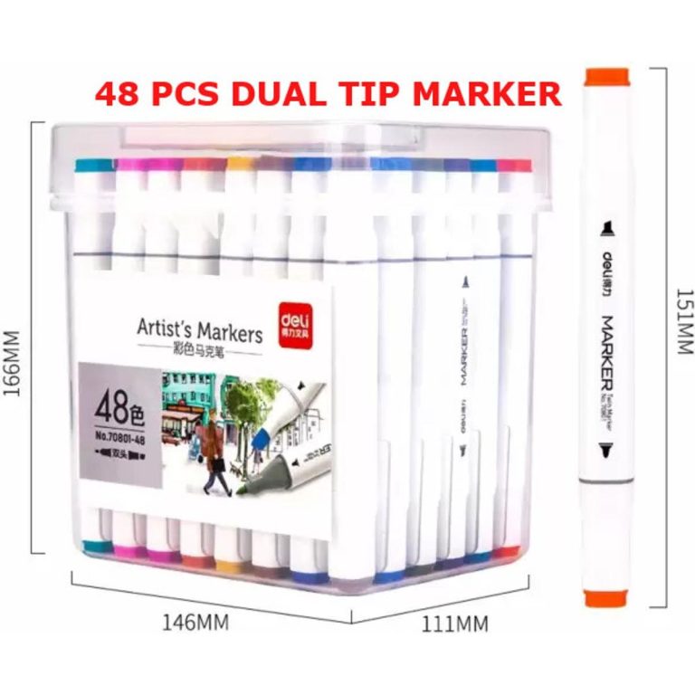 Deli E70803-48 Sketch marker Dual Tip Art Marker, Brush and Chisel, Sketch Marker for Painting Sketching Calligraphy Drawing, Colouring Marker Pens for Sketching 48 Colours