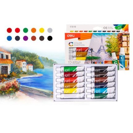 Deli EC12-12 Acrylic Colour 12ml Tube 12 Colors ● High quality pigments