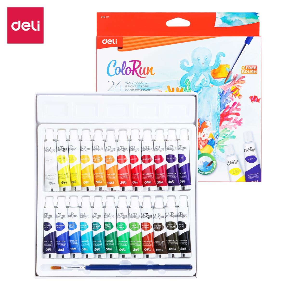 Deli EC18-24 Watercolor 24 shade with 1 pcs brush free Deli EC18-24 Watercolor 24 shade with 1 pcs brush free