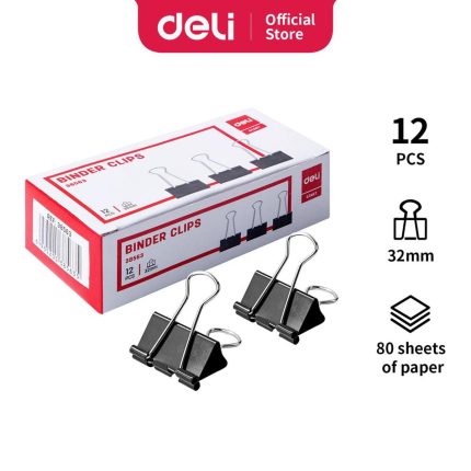 Deli Effortless Binder Clip E38563, 32mm - 12 Pcs