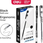 Deli EG82-Bk Transparent Gel Pen 12-Piece Set 0.7 mm Tip Size, Black
