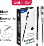 Deli EG82-Bk Transparent Gel Pen 12-Piece Set 0.7 mm Tip Size, Black