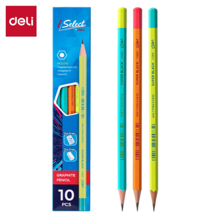 Deli i-Select Pencil EC060 HB-10 Pcs with Sharpner and eraser