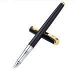 Deli S681 Fountain Pen, Simple and Fashionable Student Writing Ink-Absorbing Calligraphy Pen Made of Metal - Black