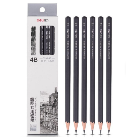 Deli S998-4B 12pcs/box Black Drawing Penci Writing Sketch Charcoal Pencil