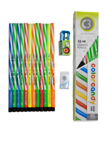 Doms Color candy HB Pencil full box with sharpner and eraser free