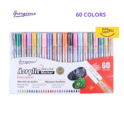 Giorgione Acrylic Marker 1mm Round Tip DIY Metallic Marker Pen Set Fast Dry Erase Press Design Acrylic Paint Marker Pens 60 shade