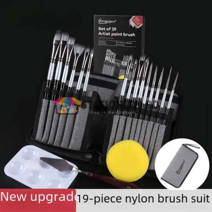 Giorgione Premium 19-Piece Painting Brush Set - Nylon Hair for Acrylic, Oil & Gouache