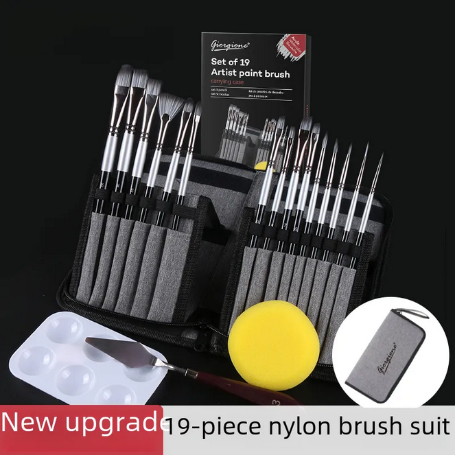 Giorgione Premium 19-Piece Painting Brush Set - Nylon Hair for Acrylic, Oil & Gouache Giorgione Premium 19-Piece Painting Brush Set - Nylon Hair for Acrylic, Oil & Gouache