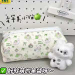 Green Apple Kitten Pencil Bag Ins Style High-Looking Student Large-Capacity Stationery Bag Girl Makeup Bag Storage Bag
