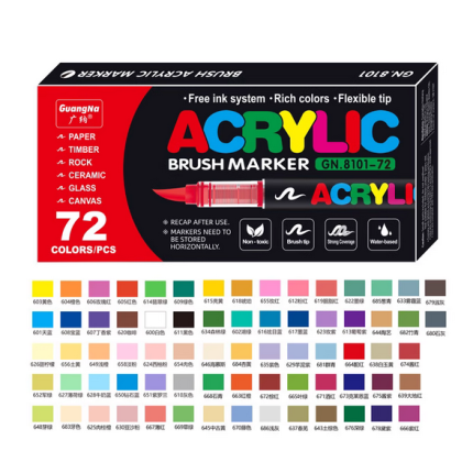 Guangna Acrylic Paint Markers Brush Tip, Vivid Colors with Direct-Liquid Ink System, Professional-Grade Paint Pen for Rock Painting, Canvas, Glass, Plastic, Fabric & Creative...