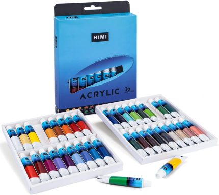 HIMI Acrylic Paint Set 36 Colours 12ml,0.4 US fl oz Tubes, Perfect for Canvas, Wood, Fabric, Leather, Cardboard, Paper, MDF and Crafts