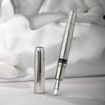 Hongdian 100 Silver Steel Piston Fountain Pen, Iridium Long Blade Fine Nib Calligraphy, Smooth Writing Pen