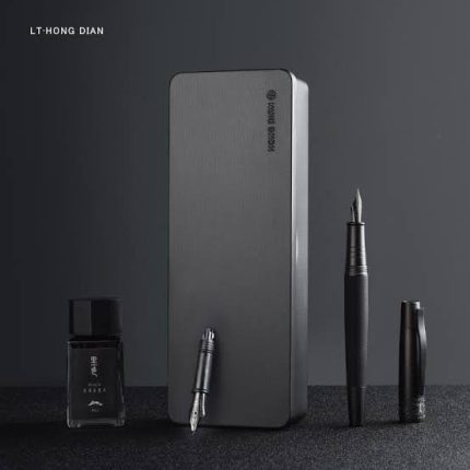 Hongdian 6013 Matte Black Fine Nib Fountain Pen with Metal Box Titanium Black Gift Pen Set